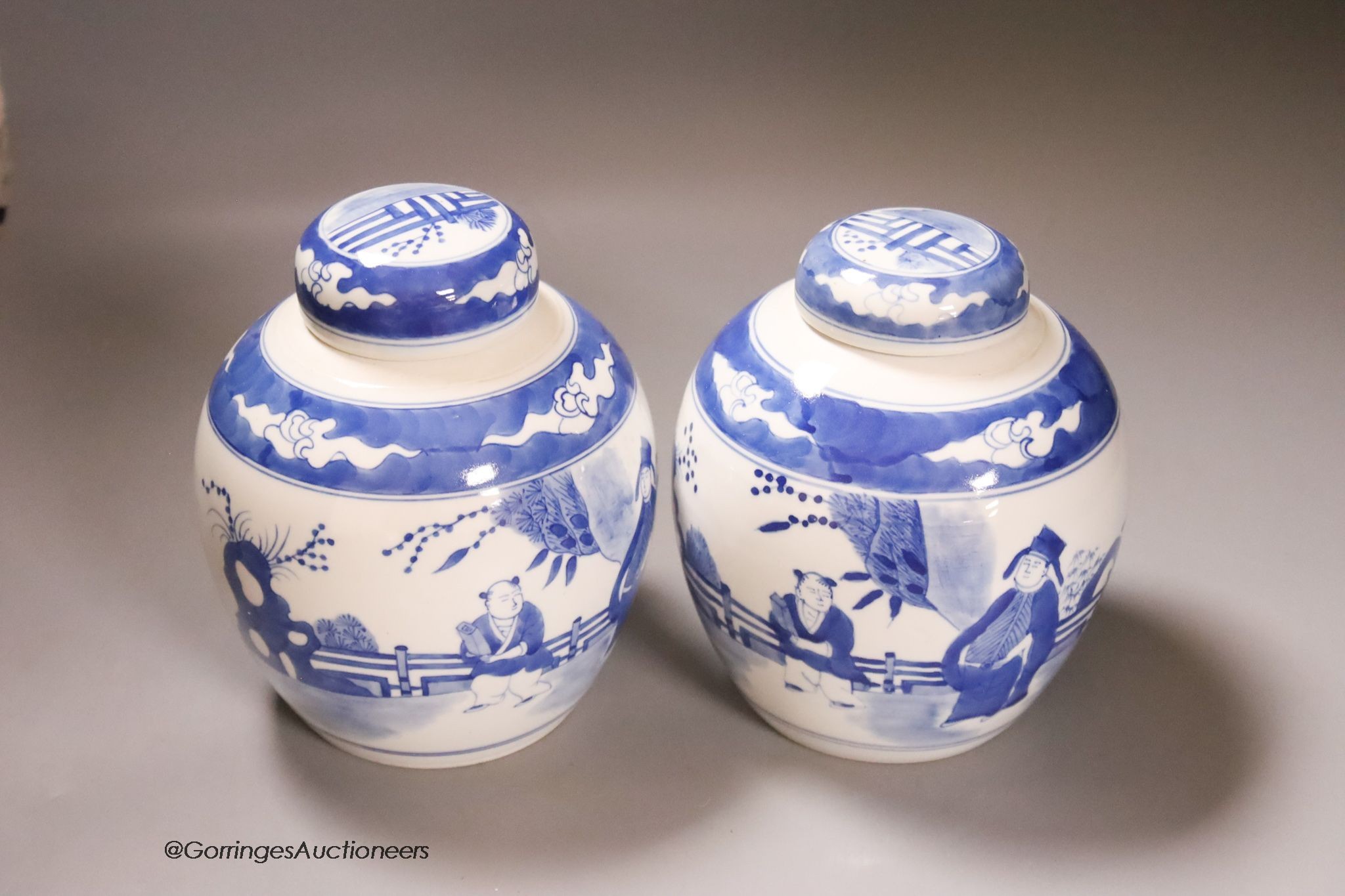 Two Chinese blue and white porcelain ginger jars and covers, height 17cm overall